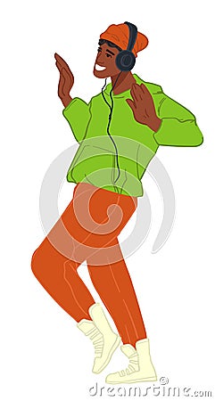 Teenager boy listening to music in headphones Vector Illustration