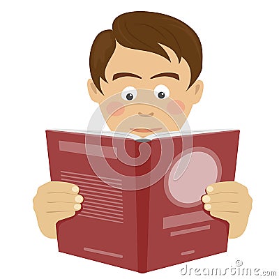 Teenager boy reading interesting book over white background Vector Illustration