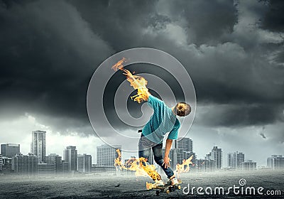 Teenager boy on skate Stock Photo