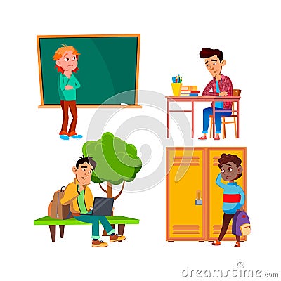 Teenager Boys Thinking About Problem Set Vector Vector Illustration