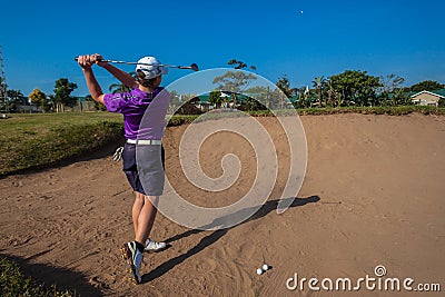 Teenager Bunker Shot Golf Practice Editorial Stock Photo