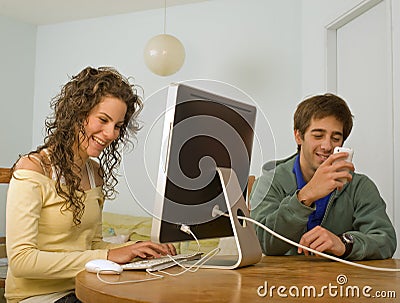 Teenager couple computer Stock Photo