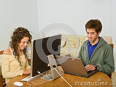 Teenager couple computer Stock Photo