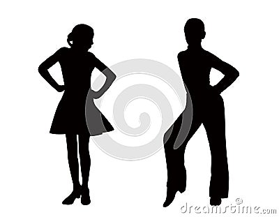 A teenager couple dancing bodies silhouette vector Vector Illustration