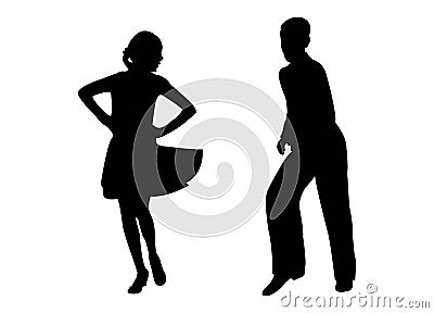 A teenager couple dancing, silhouette vector Vector Illustration