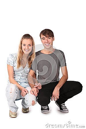 Teenager couple sit Stock Photo