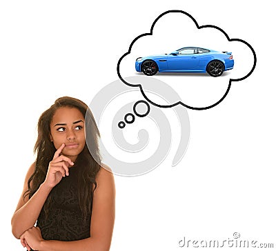Teenager dreaming of car Stock Photo