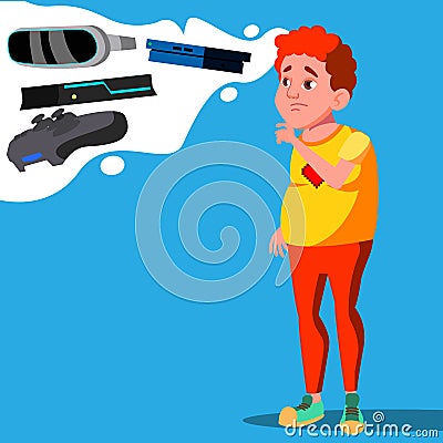 Teenager Dreaming Of Video Game, Gadgets Vector. Isolated Illustration Vector Illustration