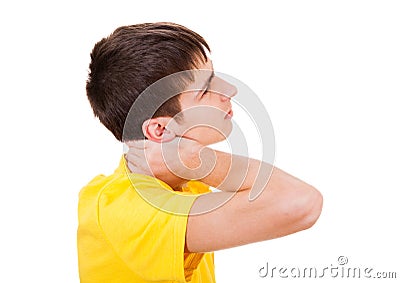 Teenager feel Neckache Stock Photo