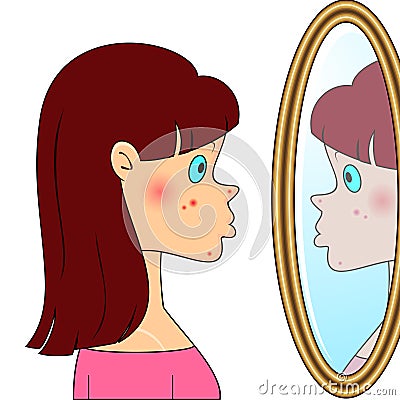 Teenager girl with acne Vector Illustration