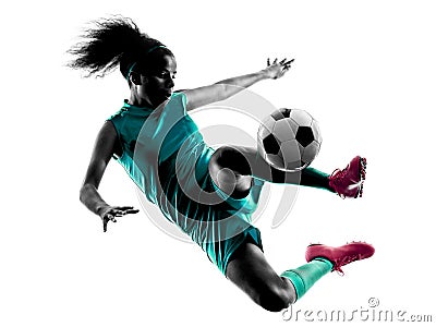 Teenager girl child soccer player isolated silhouette Stock Photo