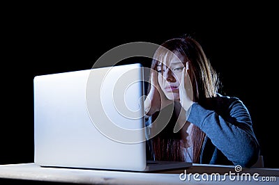 Teenager girl suffering cyberbullying scared and depressed exposed to cyber bullying and internet harassment Stock Photo