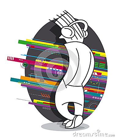 Teenager with Headphones Listening to Music Vector Illustration