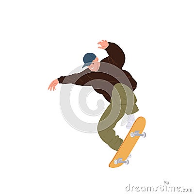 Teenager hipster man skateboarding enjoying speed motion jumping on longboard isolated on white Vector Illustration