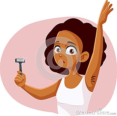 Teen Girl shaving her Armpits Vector Cartoon Character Vector Illustration