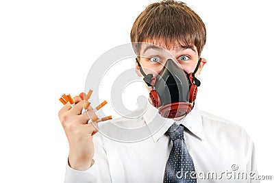 Teenager in the Mask hold a Cigarettes Stock Photo