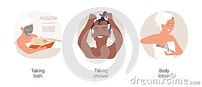 Teenager personal hygiene isolated cartoon vector illustration set. Vector Illustration