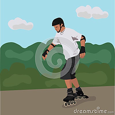 Teenager roller skating Vector Illustration