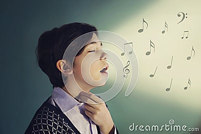 Teenager singer boy sing close up portrait Stock Photo