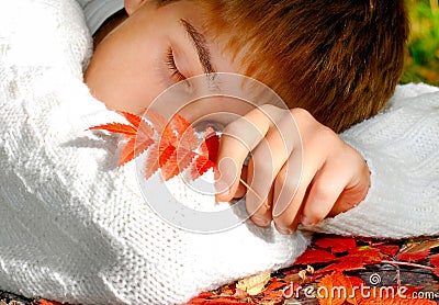 Teenager sleep outdoor Stock Photo