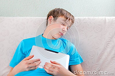 Teenager sleep with Tablet Stock Photo