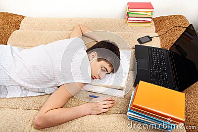 Teenager sleeps after Learning Stock Photo