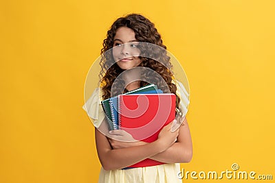 teenager student. education in high school. schoolgirl with notepad. girl with notebook. Stock Photo