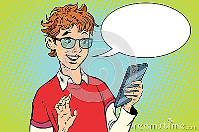 Teenager talking on the phone, joy Vector Illustration