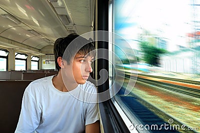 Teenager in the Train Stock Photo