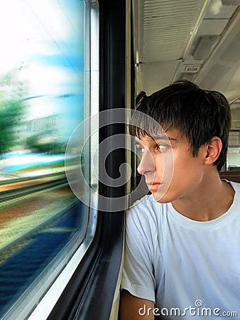 Teenager in the Train Stock Photo