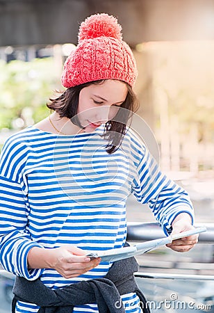 Teenager travel in the city Stock Photo