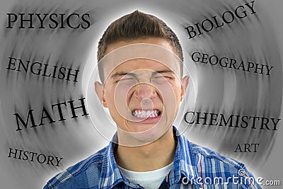 Teenager under severe stress from studying Stock Photo