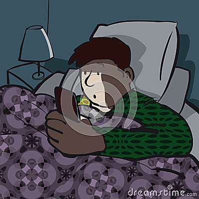 Teenager Using Smartphone Late At Night Vector Illustration