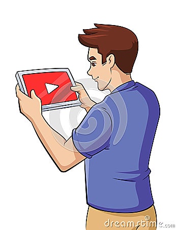 Teenage boy watching YouTube videos Vector Illustration