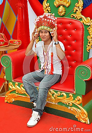 Teenager Wearing Chinese Headdress Editorial Stock Photo