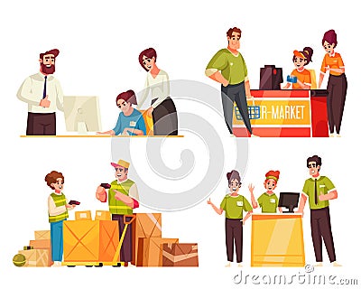 Teenager Work Compositions Vector Illustration