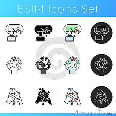Teenager work experience icons set Vector Illustration