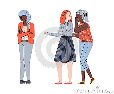 Teenagers bullying and offending other girl flat vector illustration isolated. Vector Illustration