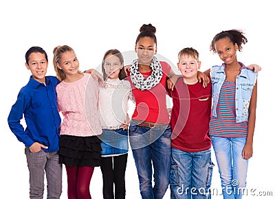 Teenagers with different clothes standing together Stock Photo