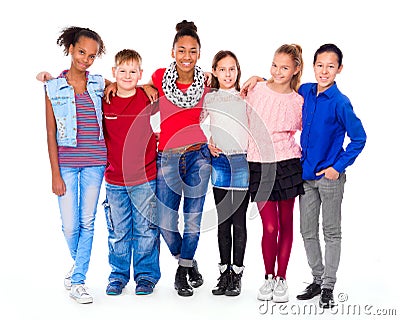 Teenagers with different clothes standing together Stock Photo