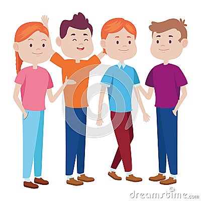 Teenagers friends smiling and greeting cartoons Vector Illustration