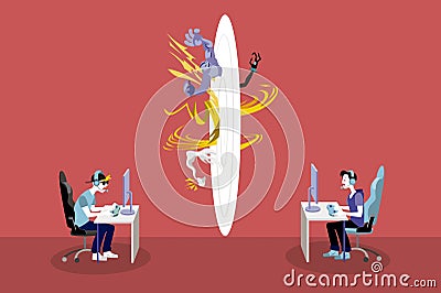 Teenagers Gamers playing video games Vector Illustration