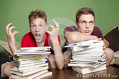 Teenagers having to much to study concept Stock Photo