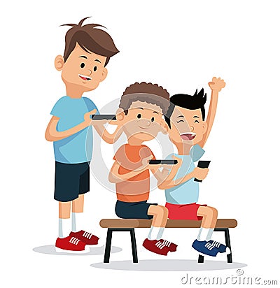 Teenagers playing video game smartphone Vector Illustration