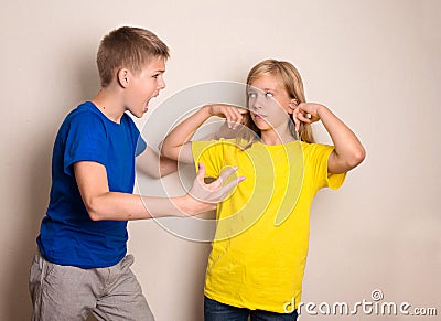 Teenagers quarreling. Negative human emotions concept Stock Photo