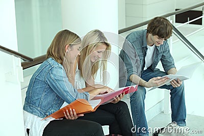 Teenagers revising together Stock Photo