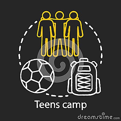 Teens camp chalk concept icon. Summer youngster club, community. Teenager holiday resort. Sports after school facility Vector Illustration