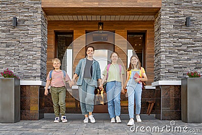 Teens are departing to school Stock Photo