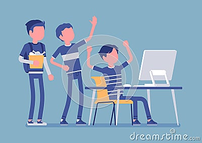 Teens fun at computer Vector Illustration