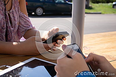 Teens on phones Stock Photo